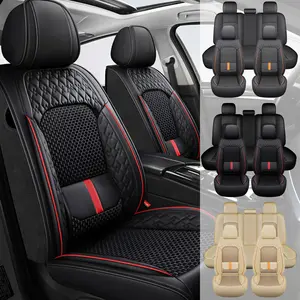 For Toyota Tacoma/ 4Runner/ RAV4 /Honda /Hyundai/Elantra/Tucson/Sonata/Accent Car Seat Cover For Five Seats All-Season Woven With Ice Silk Nappa Leather Anti-Scratch Front Rear Seat Protector Mat Full Set,Automotive Interior Decoration