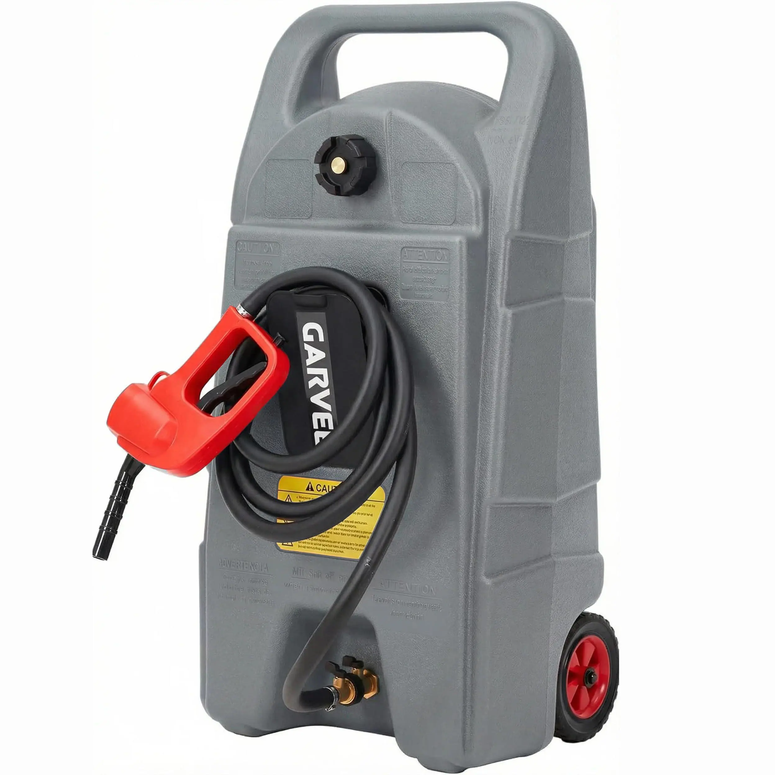 15 Gallon Gas Can, Fuel Tank Container with LE Fluid Transfer Manual 10 FT Siphon Pump, Portable Diesel Gas Storage Caddy w/Wheels for Car, ATV, Weeder, Boat, Tractor, Snow Blower,Generator