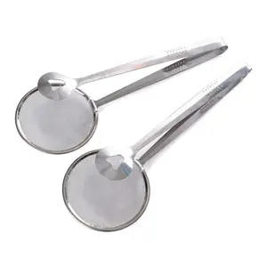Stainless steel kitchen strainer ladle, oil filtering spoon, food draining ladle, fried chicken leg strainer.