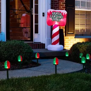 Vintage Santa Runway Lights with Santa Landing Zone Inflatable Sign by HoliScapes