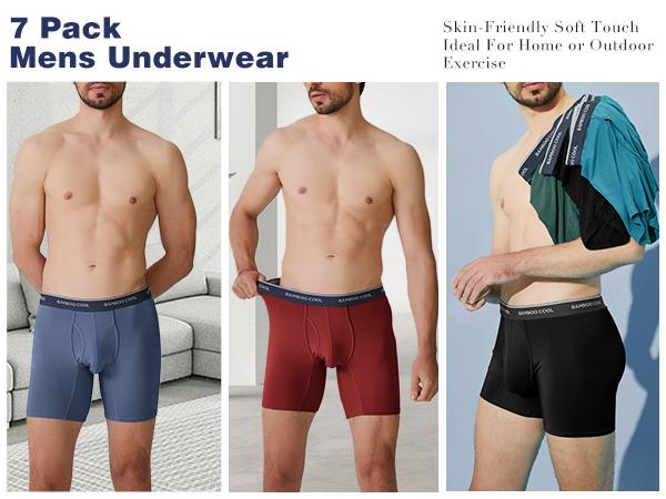 BAMBOO COOL Men's Boxer Briefs 7-Pack Ultra-Breathable 3D Support Pouch Tag-Free Waistband S to 3XL Comfortable Everyday Wear