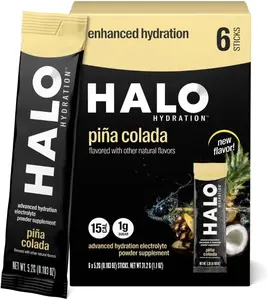 Halo Hydration Electrolyte Powder Packets – Piña Colada - 6 Servings (5g Each) - Organic Hydration Drink with Low Sugar + Essential Vitamins + Minerals - Vegan