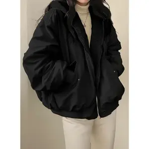 Women's Winter Puffer Hooded Coats - Reversible Fleece & Lamb Wool Cotton Jackets, Oversized Baggy Full Zipper Long Sleeve Warm Loose Short Down Coats With Pocket