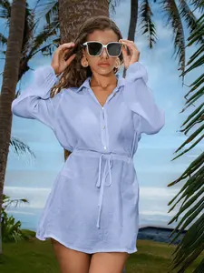 Women's Summer Waist Cinch Tie Shirt Dress, Fitted, Minimalist, Lightweight Breathable, Perfect for Beach and Sea Vacation, Stylish and Comfortable