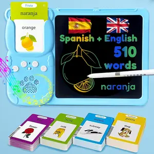 2 in 1 Flash Card Learning Machine Bilingual Spanish English Talking Flash Cards for Toddlers 510 Words Sight Words Dual Language Easy to Use Music Playback Drawing Writing Function Kids Educational Toy Early Education Tool