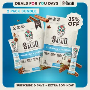 Salud 2-in-1 [Hydration + Immunity – Horchata Duo] Electrolytes Powder, Agua Fresca Drink Mix, Elderberry, Wellmune, Dairy & Soy Free, Non-GMO, Gluten Free, Vegan, 1g Sugar (2-Pack, 30 Servings), Deals For You Days