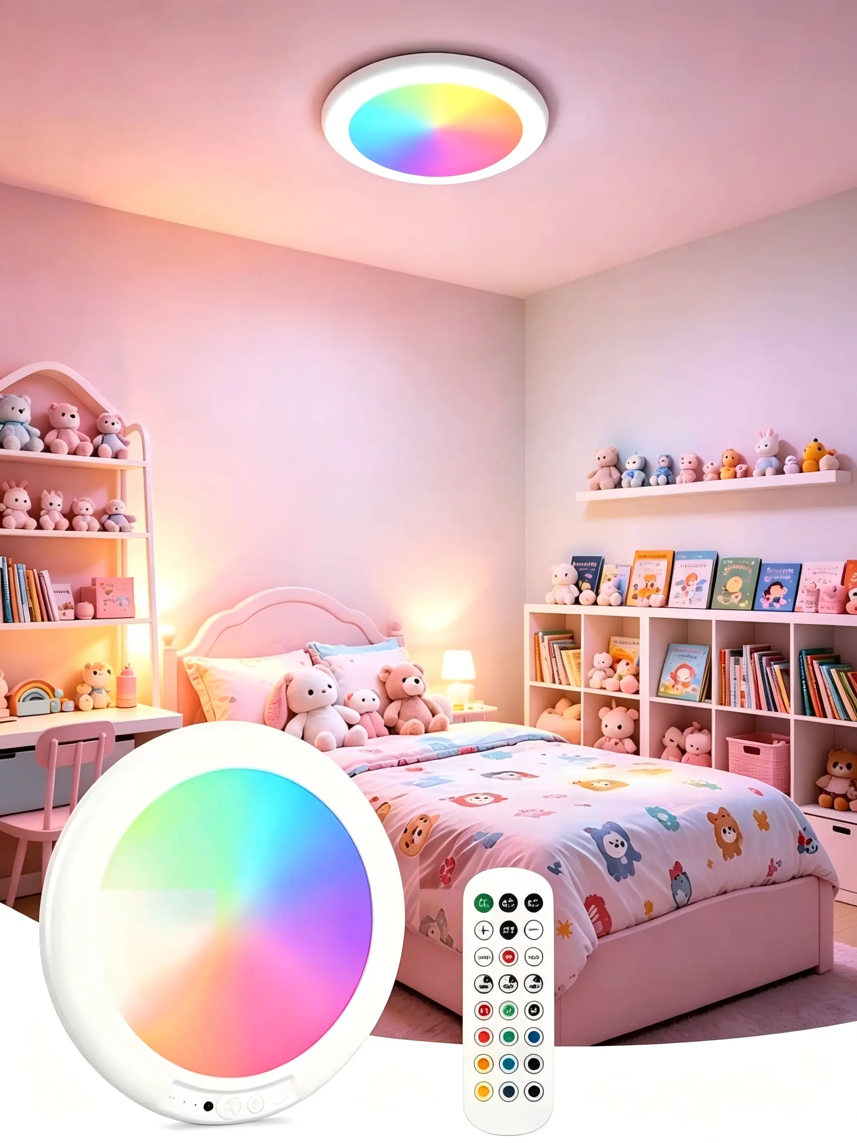 Color Changing RGB Magnetic Motion Sensor Flush Mount Ceiling Light, Durable USB Rechargeable Remote Cabinet Night Light, Stick-On Multi-Scene Lamp, Great Housewarming Gift to Decorate Closet, Hallway with Romantic Color Light for Family Leisure Time