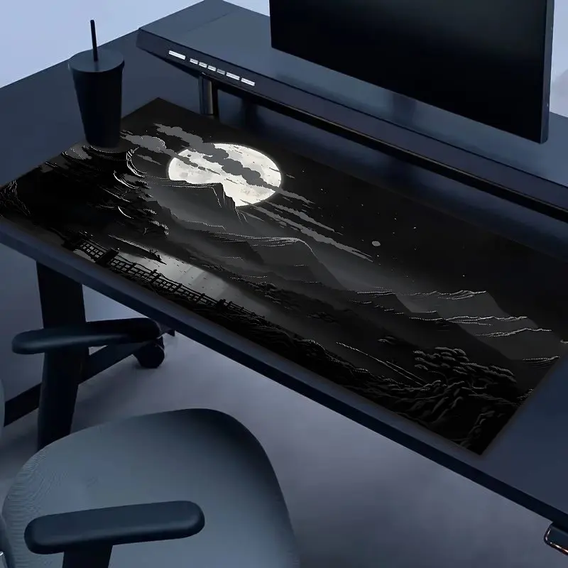 Large Game Mouse Pad, Gaming Mousepad with Diatomaceous Earth Material, Retro Night Moon Design, Non-Slip Rubber Base, Washable and Durable, Ideal Gift for Gamers