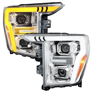 2021-2023 Ford F-150 Projector Headlight w/ Switchback Sequential Turn Signal LED Bar (Chrome Housing / Clear Lens)