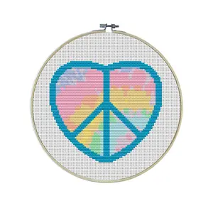Peace and Love Premium Cross Stitch Kit - EVERYTHING INCLUDED | Bohemian Design | Rainbow Tie Dye | Beginner Pattern | LGBTQ | Pride Month Gifts
