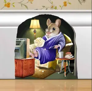 Mouse Reading Book - 3D Mouse Sticker - Mouse Wall Decal - Book Lover Gift- Kids Room Sticker - Cute Mousehole Sticker - Mouse Wall Sticker