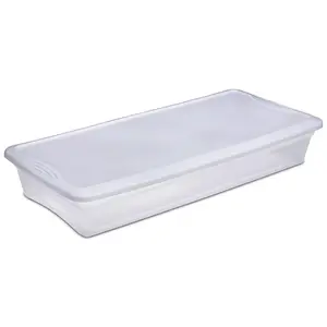 Sterilite 41 Qt Plastic Rectangle Underbed Storage Box - Model 19608006, Space Saving Organizer with Contoured Ends, See-Through Base Home Supply Bin for Home Organization, Plastic Box