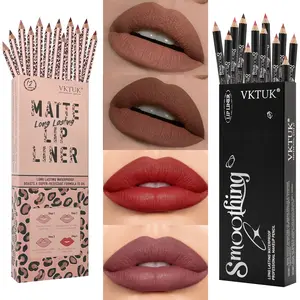 VKTUK Matte Lip Liner Set 2Box 24Pcs Smooth Easy Coloring No Stick Cup Lipstick Pen Gift Box Soft Gentle for All Skin Tones Nude Lip Pencil Makeup Cosmetic