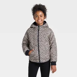 Girls' Leopard Printed Hooded Reversible Puffer - Cat & Jack