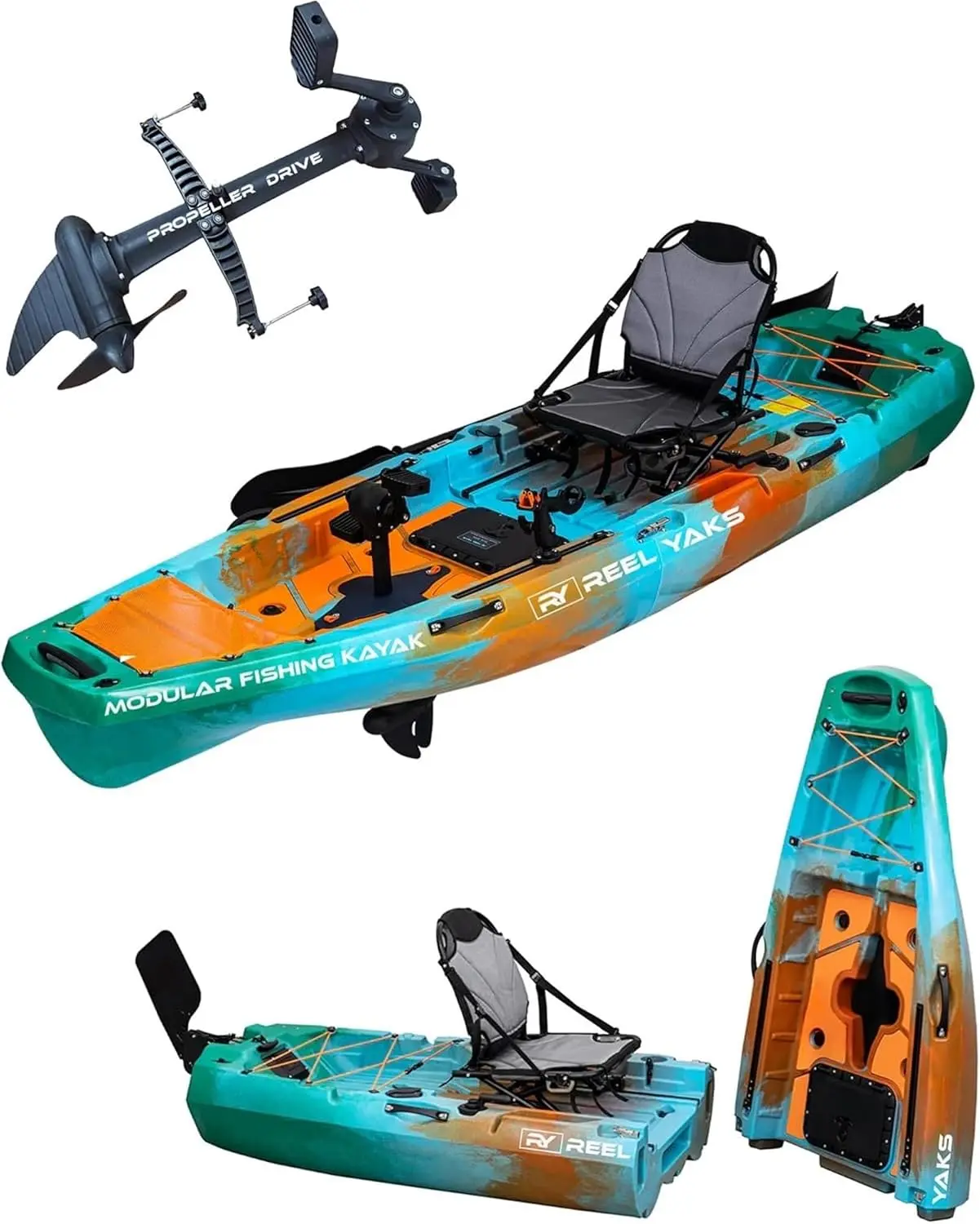 Reel Yaks Radar Modular Fishing Kayak, 10ft, 430 lbs Capacity | Sunrise, Pedal Kayaks for Adults & Youth, Sit on Top, Lightweight, Portable, Fits in Trunks & Closets, Gear Storage