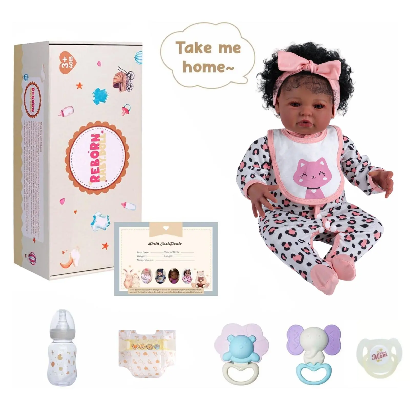 BABESIDE Unisex 20" Cloth/Vinyl Dark Skin Reborn Doll 8-Piece Set - Cute Doll Collectible, Feeding Toys, Gift Box, Lifelike Newborn, Christmas Gifts for Kids, Perfect for Special Occasions