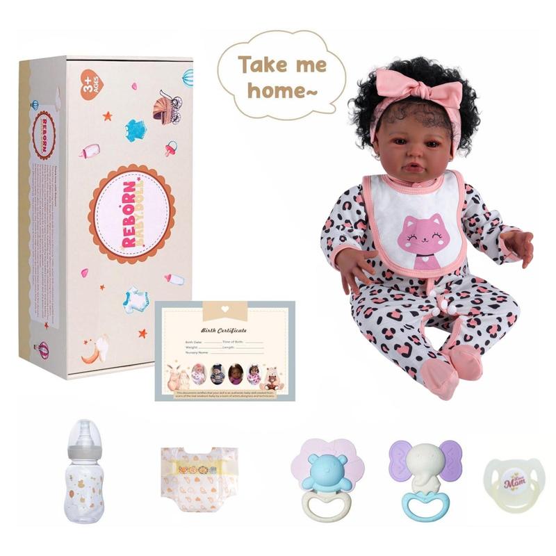 BABESIDE Unisex 20" Cloth-Vinyl Dark Skin Reborn 8-Piece Set - Cute Doll Collectible, Feeding Toys, Gift Box, Lifelike Realistic Newborn, 3–4 Yrs Dolls Gifts, Birthday Presents