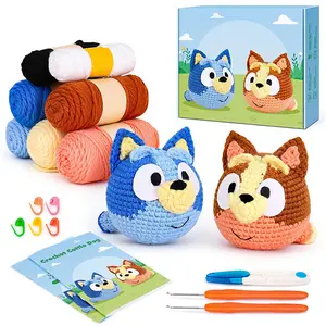 The Crochetta Puppy Crochet Kit for Beginner Minimalist blue color scheme Soft Crochet Material Amigurumi