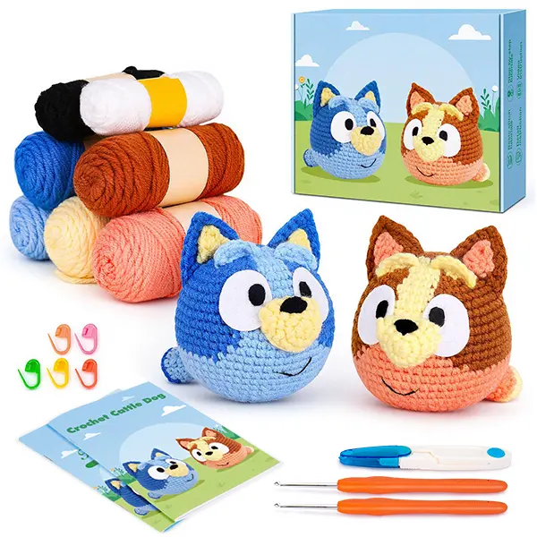 The Crochetta Puppy Crochet Kit for Beginner Minimalist blue color scheme Soft Crochet Material Amigurumi