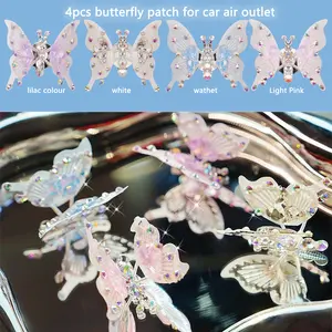4Pcs Sparkling 3D Butterfly Patches - Rhinestone Car Air Vent Stickers Set Traceless Adhesive Home/Room Decor for Women & Girls, Cute Aesthetic Crystal Accessories Butterfly decoration