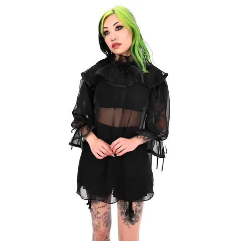 Foxblood Shop Women's Marcellia Chiffon Casual Blouse Shirt - Women's Halloween Clown-Themed Costume Top, Ruffle-Accented, Adjustable Fit Clothes - No Restock!