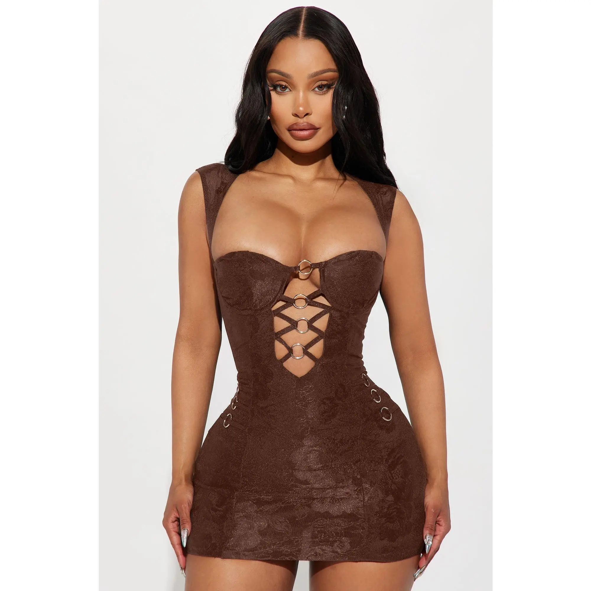 Liliana Lace Micro Mini Dress - Chocolate