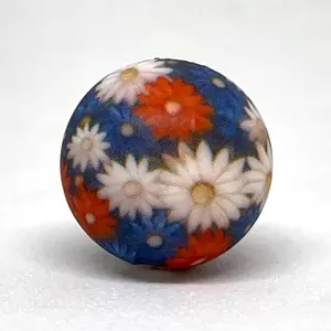 America Grown Flowers Silicone Printed Beads 15mm - Colorful Read White Blue Crafting Projects