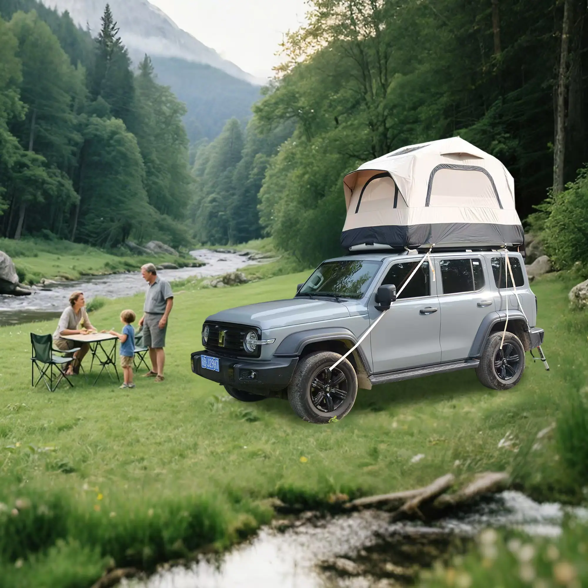 Inflatable Rooftop Tent for 2 People, Quick Setup Car SUV Truck Camping Tent, Waterproof Portable Elevated Sleeping Platform for Outdoor Overlanding Hiking Travel, Multiple Vehicle Fit