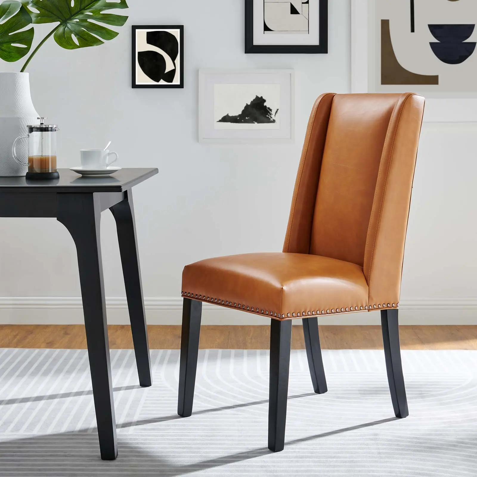 Modway Baron Modern Parsons Dining Chair - Tan Vegan PU Leather, MDF Frame, Indoor Use Dining Room Indoor Furniture