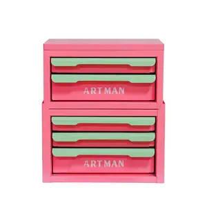 Drawer-style desktop storage box, office workstation organizing magic tool, desk stationery storage rack, cosmetic storage cabinet--{Pink-green color, 2+3 layers}