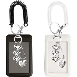 Photocard Holder  - Photo Card Holder with Heart Shape Y2k  Charm|Transparent Photocard Sleeves Badge Holders for Bus Card Student ID (Set of 2)