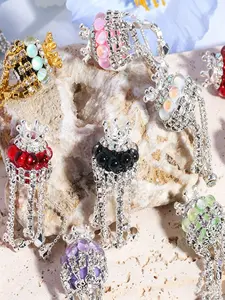 5/10 Color Clay Crown Flower Metal Tassel Beads, Bead Assortment, DIY Phone Chain Keychain Bag Charm Accessories, Rhinestone Beads for Pens Metal Crystal Loose Large Spacer Bead Charms for Jewelry Making Keychain Earring Beadable DIY Crafts Cute