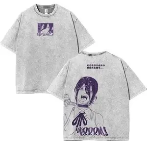 Chainsaw Man Reze bomb devil fight arc v16 art boom girl Anime Manga 2 sided Washed T-shirt Cotton Unisex Top graphic tee