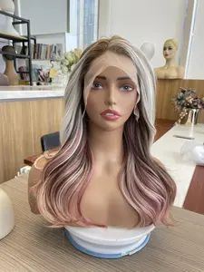 IMstyle Lavia Light Brunette with Platinum Blonde to Blush Pink Balayage Body Wavy Glueless Pre-plucked Natural Hairline 13*4 Lace Front Synthetic Wigs