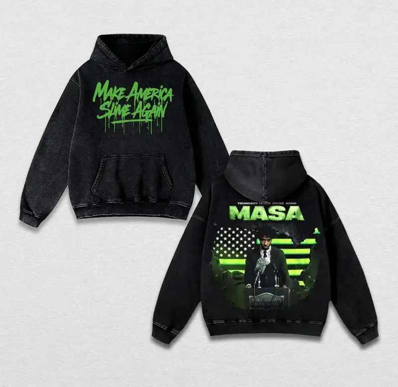 YoungBoy M.A.S.A Tour Inspired Washed Hoodie, Y2K Hip Hop Streetwear Oversized Hoodie