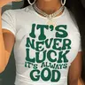 Women's Slogan Print Round Neck Crop Graphic Tee, Casual Chic Streetwear Crew Neck Skinny Fit T-Shirt for Daily, Holiday, Vacation and Outdoor Wear, Ladies All-Season Womenswear