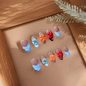 E150 Best-selling European and American handcrafted wearable nail tips with gradient hand-painted .nina poole press nails.acrylic press nails