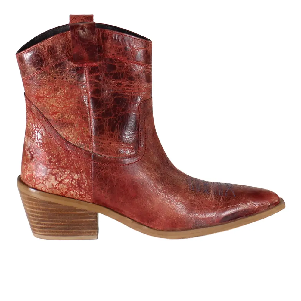 Diba True Womens Rave Lion Western Pull On Pointed Toe Casual Boots Ankle Mid Heel 2-3" - Red