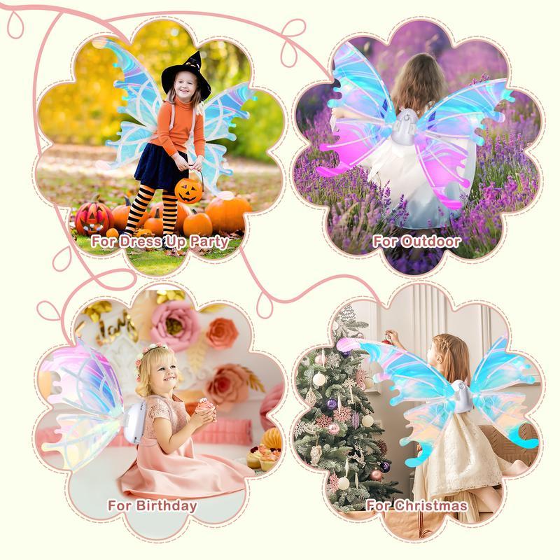 LED Light-Up Fairy Wings for Girls | Moving Butterfly Wings with Music & Lights | Adjustable Costume Accessory for Halloween, Birthday, Christmas & Cosplay | Perfect Princess Dress-Up Gift for Teens & Kids