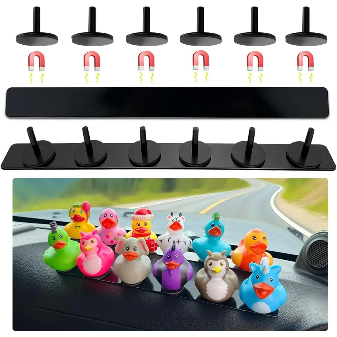 Duck Holder for Jeep Wrangler,Metal Rubber Ducks Holder for Jeep Dash,Magnetic Duck Plugs for Dash Decorations,Adjustable Duck Mount for Jeep Dashboard,2 P