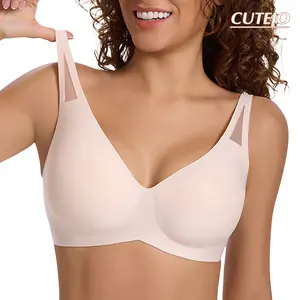 CUTEIO Wireless Jelly Mesh Triangle Strap Bra, Seamless Comfort Everyday Bralette ,Bras for Women - Deep V No Underwire Bralette with Support - Seamless Comfortable Lightly Padded T-Shirt Bra-BA1225