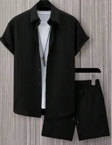 Men’s Casual 2-Piece Set – Printed Shirt & Drawstring Shorts (Cozy Daily Outfit)