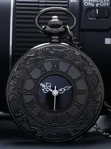 1 piece classic black Roman numeral dual-display men's and women's retro accessory pendant with quartz movement pocket watch