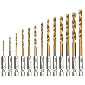 Drill Bit Set, 13 Counts High Speed Drill Bit Set, Durable Hexagonal Impact Drill Bit Set for Wood & Plastic, Power Tool Accessories, Drill Bits Set