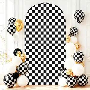 Gingham Checkered Pattern Arch Backdrop Cover Curved Top Arch Stand Stretchy Spandex Cover for Wedding Birthday Baby Shower Party Decoration Kit Butterfly