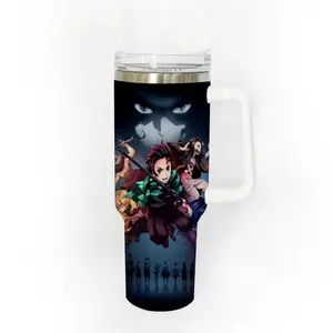 40oz Stainless Steel Tumbler, 1 Count Demon Slayer Kimetsu no Yaiba Pattern Insulated Water Bottle, Stainless Steel Thermos, Stainless Steel Flask, Drinking Cup for Home Office School, Boyfriend Gift, Drinkware, Summer Cool Bottle