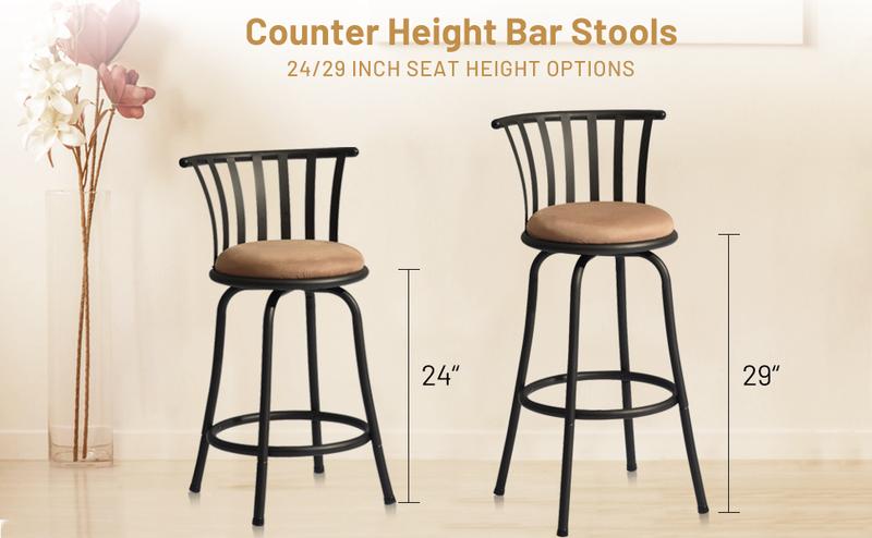【Black Friday】Homy Casa Furniture Barstools  Brown Swivel Barstools with back and Faux Leather, kitchen counter height Armless Bar Chairs with Metal Legs, Footrest 24/29 Inch Springtok Design
