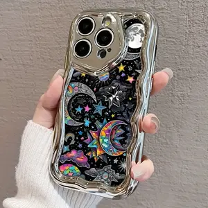 New Electroplated Creative Fashion Pattern Wave Shape Phone Case, Suitable for iPhone 17/17Air/16ProMax/16Plus/16Pro/16, iPhone15/14/13/12/11/X/XSMAX, Lens Precision Hole Protection Shockproof Anti-drop TPU Integrated Phone Case