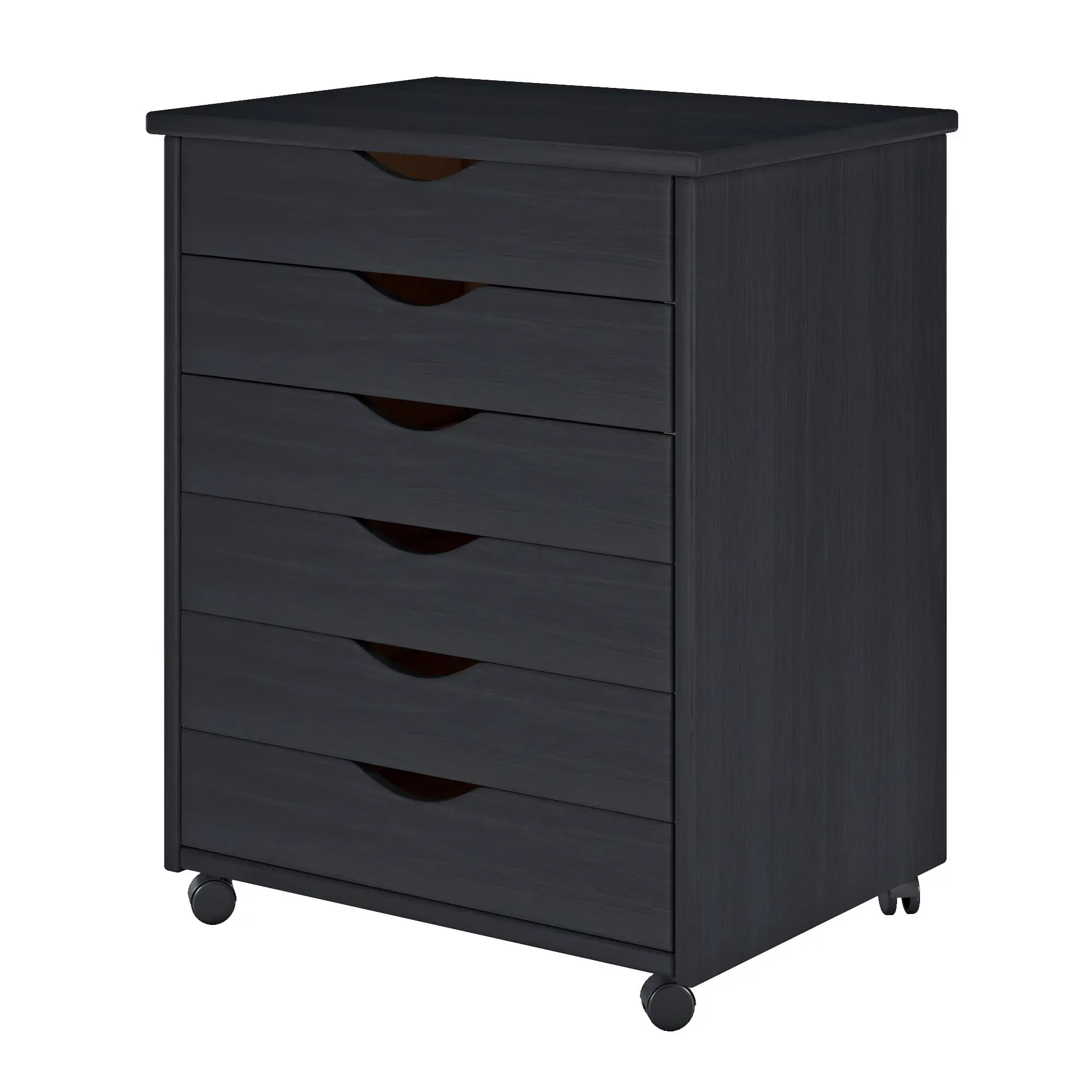 212 MAIN Solid Wood Mobile Storage Roll Cart with Casters - 6 Removable Drawers, Wide Design, Black Finish, 15.4x20.75x25.4in, 34lbs, Refinishable/Paintable, Ideal for Crafting & Sewing, Household Storage Solution, Crafting And Sewing