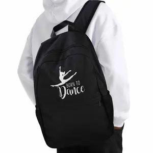 Casual Backpack Dance Printing for Teens - Lightweight, Large Capacity, Adjustable Straps, Black Nylon Fabric, Simple Cartoon Design, Upper Part Printing Perfect for School, Commute & Casual Use, Secure Zipper Closure